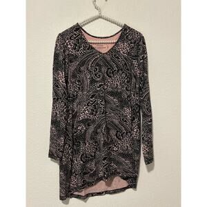 Soma Size Small Long Sleeve Top Loungewear Soft Cozy Pink Black Tunic Shirt